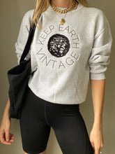 Load image into Gallery viewer, Upcycled Vintage Light Grey Long Sleeve Sweatshirt Black Keep Earth Vintage Logo