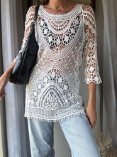 Load image into Gallery viewer, Vintage White Crochet Boho Dress Beach Cover Up Open Back