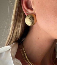 Load image into Gallery viewer, Vintage 90s Gold Plaid Textured Embossed Circle Statement Earrings