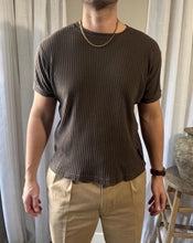 Load image into Gallery viewer, Vintage Mens Chocolate Brown Ribbed Short Slightly Cropped Cotton TShirt Menswear