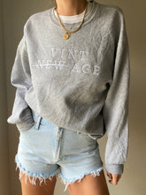 Load image into Gallery viewer, Upcycled Heather Grey Sweatshirt: Vintage Embroidered Logo, Made in USA