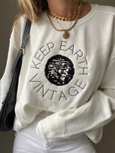 Load image into Gallery viewer, Upcycled Vintage Very Oversized White Long Sleeve Sweatshirt Black Keep Earth Vintage Logo