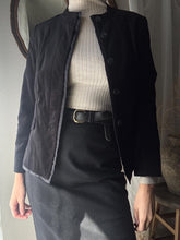 Load image into Gallery viewer, Vintage Black Cotton Blend Velvet Blazer Collarless Oversized Jacket