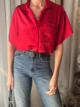 Load image into Gallery viewer, Vintage Nordstrom Boxy Red Satin Short Sleeve Button Up