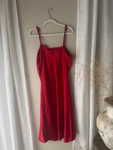 Load image into Gallery viewer, Vintage Oscar de la Renta Red Satin Slip Dress Floral Embroidery Detail