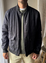 Load image into Gallery viewer, Vintage Quilted Dark Navy Blue Mens Bomber Cotton Jacket Cargo Pockets Button Front