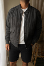 Load image into Gallery viewer, Vintage Quilted Dark Navy Blue Mens Bomber Cotton Jacket Cargo Pockets Button Front