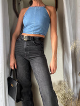 Load image into Gallery viewer, Vintage Upcycled Cotton Denim Square Neck Halter Tie Top Handmade