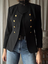 Load image into Gallery viewer, Vintage 80s 90s Black Structured Blazer Double Breasted Gold Buttons