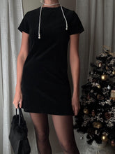 Load image into Gallery viewer, Classic Vintage Black Velvet Cotton Short Sleeve Modest LBD Dress