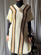 Load image into Gallery viewer, Vintage Cream Knit Poncho with Brown Black Grey Stripe