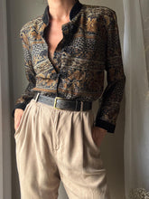 Load image into Gallery viewer, Vintage Floral Cotton Blazer: Black Velvet Mandarin Collar, Frog Closure