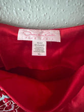 Load image into Gallery viewer, Vintage Oscar de la Renta Red Satin Slip Dress Floral Embroidery Detail