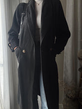 Load image into Gallery viewer, Vintage Oversized Black Wool Coat Structured Bold Shoulders Gold Lion Buttons
