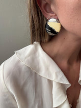 Load image into Gallery viewer, Vintage 80s 90s Large Circle Cream Black Silver Abstract Enamel Statement Earrings