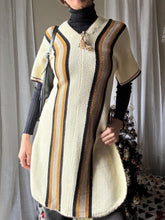 Load image into Gallery viewer, Vintage Cream Knit Poncho with Brown Black Grey Stripe