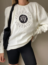 Load image into Gallery viewer, Upcycled Vintage Very Oversized White Long Sleeve Sweatshirt Black Keep Earth Vintage Logo