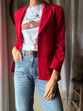 Load image into Gallery viewer, Vintage Wool Structured Fitted Waist Red Long Wool Blazer