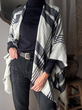 Load image into Gallery viewer, Vintage Cape Shawl Scarf Black White Plaid