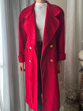 Load image into Gallery viewer, Vintage Pure Wool Bright Red Long Wool Coat Made in USA