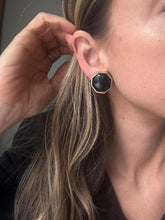 Load image into Gallery viewer, Vintage Gold Black Enamel Hexagon Stud Earrings