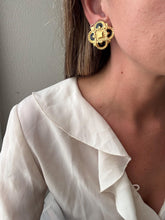 Load image into Gallery viewer, Vintage 90s Gold Black Braided Clover Clip On Statement Earrings
