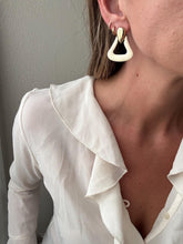 Load image into Gallery viewer, Vintage 90s Cream Enamel Gold Triangle Statement Drop Earrings