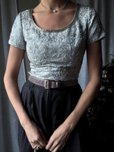Load image into Gallery viewer, Vintage Silver Beaded Short Sleeve Crop Top