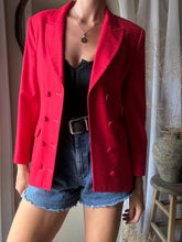 Load image into Gallery viewer, Vintage Wool Structured Fitted Waist Red Long Wool Blazer