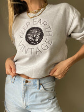 Load image into Gallery viewer, Upcycled Vintage Light Grey Long Sleeve Sweatshirt Black Keep Earth Vintage Logo