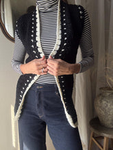 Load image into Gallery viewer, Vintage Black and White Hand Knit Long Open Sweater Vest