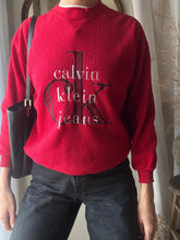 Load image into Gallery viewer, Vintage Calvin Klein Oversized Bright Cherry Red Fleece Logo Sweater