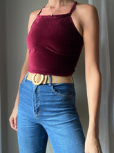 Load image into Gallery viewer, Vintage Upcycled Burgundy Maroon Velvet Square Neck Halter Tie Top Handmade
