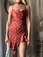Load image into Gallery viewer, Preloved Animal Print Mini Slip Dress: Cowl Neck Ruffle Hem