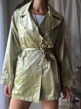Load image into Gallery viewer, Vintage Gold Satin Short Cotton Trench Coat with Waist Tie