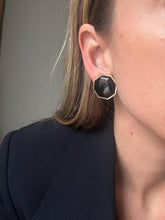 Load image into Gallery viewer, Vintage Gold Black Enamel Hexagon Stud Earrings