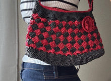 Load image into Gallery viewer, Vintage Black Red Checkered Woven Shoulder Bag Purse