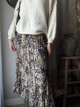 Load image into Gallery viewer, Vintage Beige Brown Abstract Animal Print and Long Pleated Crinkle Skirt