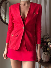 Load image into Gallery viewer, Vintage Linen Cotton Structured Red Blazer Slightly Padded Shoulders Petite
