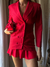 Load image into Gallery viewer, Vintage Wool Structured Fitted Waist Red Long Wool Blazer