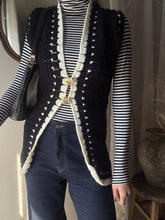 Load image into Gallery viewer, Vintage Black and White Hand Knit Long Open Sweater Vest