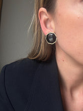 Load image into Gallery viewer, Vintage Gold Black Enamel Hexagon Stud Earrings
