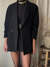 Load image into Gallery viewer, Classic Vintage Black Wool Collared Coat Cuffed Sleeves