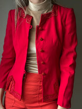 Load image into Gallery viewer, Vintage Structured Red Blazer Beaded Details and Buttons Square Neckline