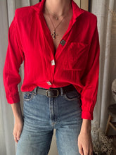 Load image into Gallery viewer, Vintage Boxy Cropped Cherry Red Long Sleeve Button Up Square Buttons