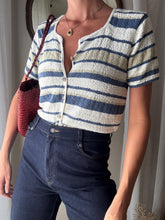 Load image into Gallery viewer, Vintage Knit Striped Shirt: USA Made Abalone Button Cardigan
