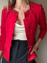 Load image into Gallery viewer, Vintage Structured Red Blazer Beaded Details and Buttons Square Neckline