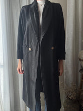 Load image into Gallery viewer, Vintage Oversized Black Wool Coat Structured Bold Shoulders Gold Lion Buttons