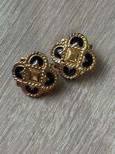 Load image into Gallery viewer, Vintage 90s Gold Black Braided Clover Clip On Statement Earrings
