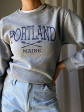 Load image into Gallery viewer, Vintage Grey Sweatshirt with Blue Portland Maine Rowing Oars Graphic